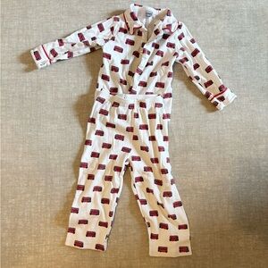 Maisonette Pixie Dixie White Pajama 2 pc Set w Red London Bus Print baby boy 2T